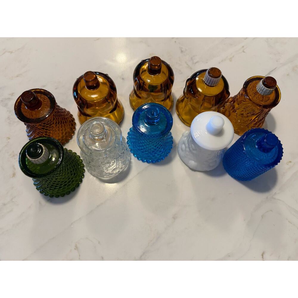 10 Vintage Candle Holders Assorted Colors Glass 4" Votive Peg Hobnail Diamond